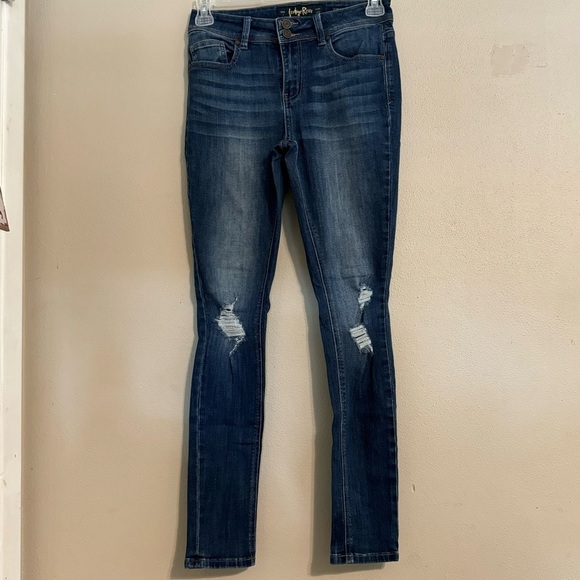 Indigo Rein Womens‎ Curvy Fit Distressed Ripped Skinny Jeans Dark Wash Size 7 - Picture 1 of 6